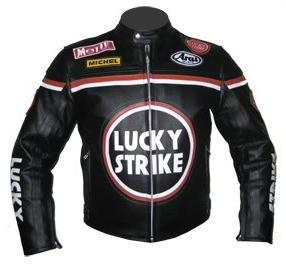 New Stylish Black LUCKY STRIKE Motorbike Leather Jacket