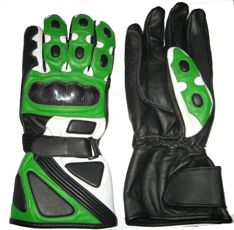 Cowhide Motorbike Leather Green Gloves