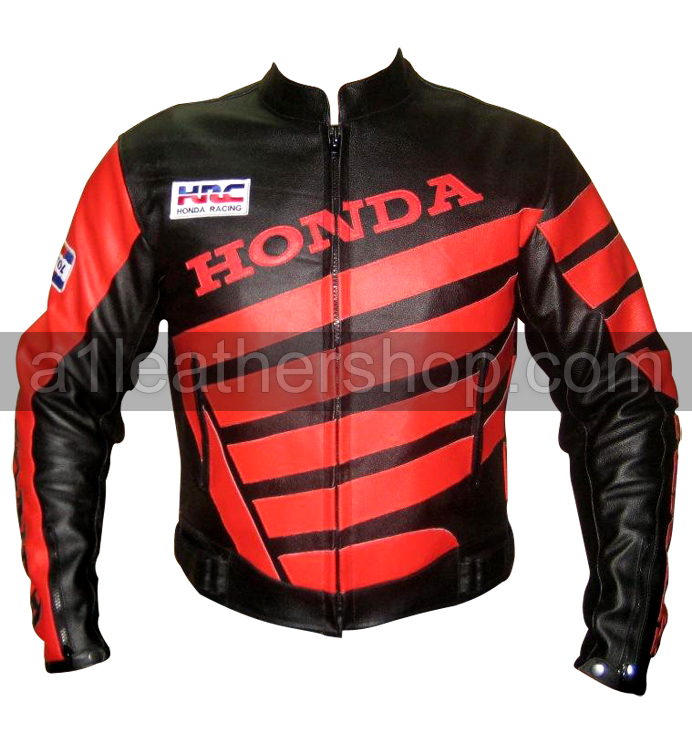 Honda Motorbike Racing Leather Jacket With Red Stripes