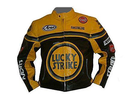 LUCKY STRIKE Yellow Black Motorbike Leather Jacket