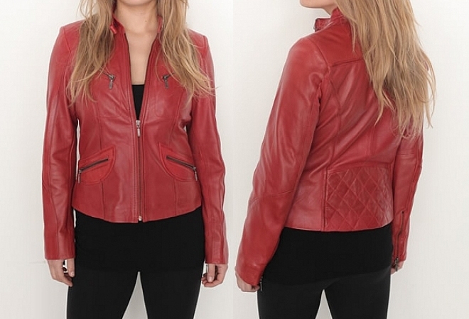 Ladies Red Color Soft Anline Leather Jacket