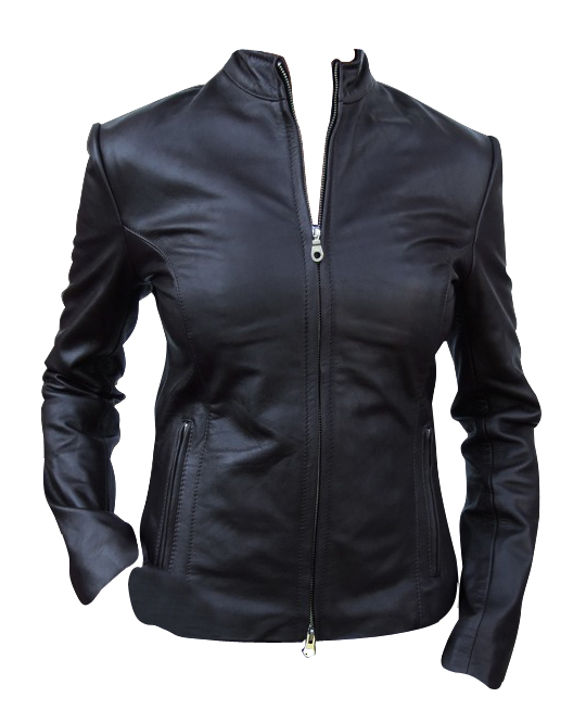 Ladies black color fashion leather jacket