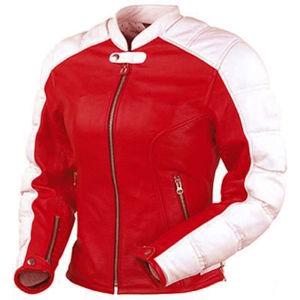 Red White Motorbike Ladies Cow Hide leather Jacket