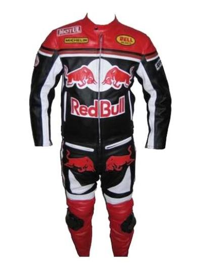 Stylish Color Red Bull Motorbike Cow Hide Leather Suit