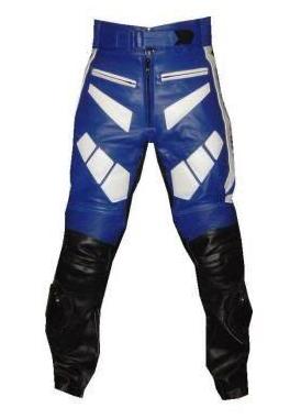 Blue white and black Color Motorbike Leather Pant