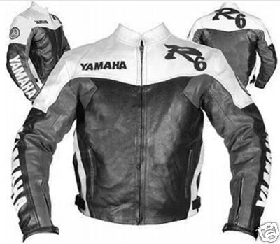 YAMAHA R6 Black White Color Motorbike Leather Jacket
