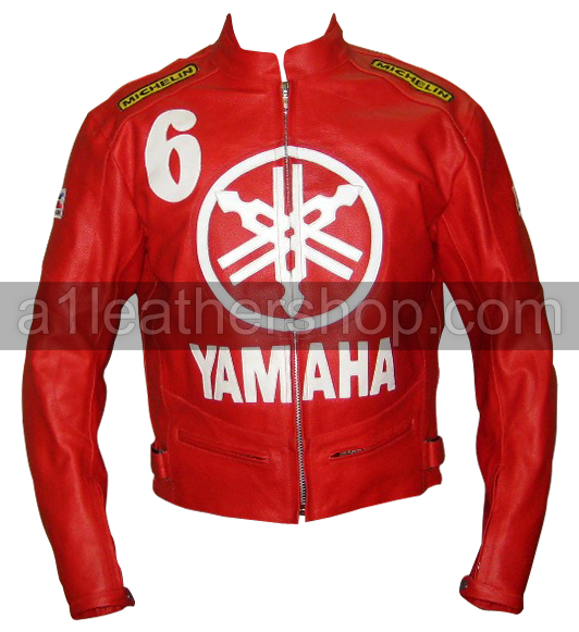 Yamaha 6 Red Biker Leather Jacket