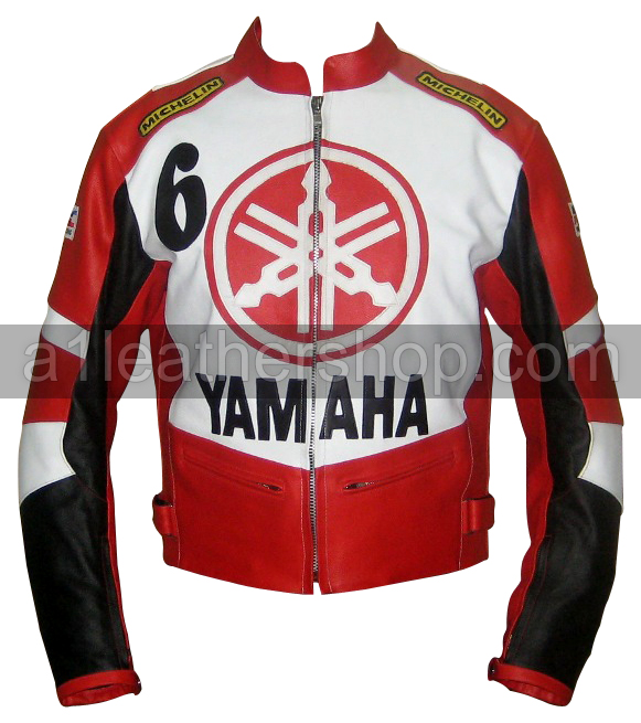 Yamaha 6 Red White and Black Motorcycle Leather Jacket