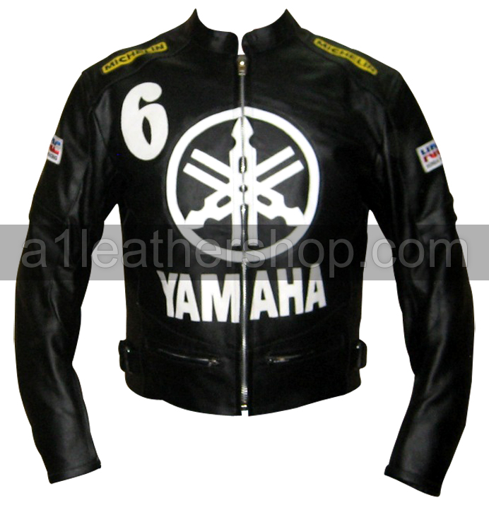 Yamaha 6 black and white biker leather jacket