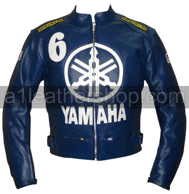 Yamaha 6 blue color motorcycle leather jacket