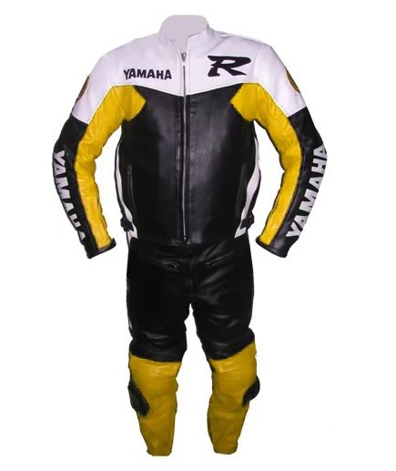 Yamaha R motorcycle leather suit yellow black white color