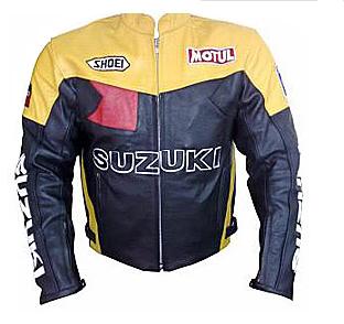 Yellow Black Color SUZUKI Motorcycle Leather Jacket