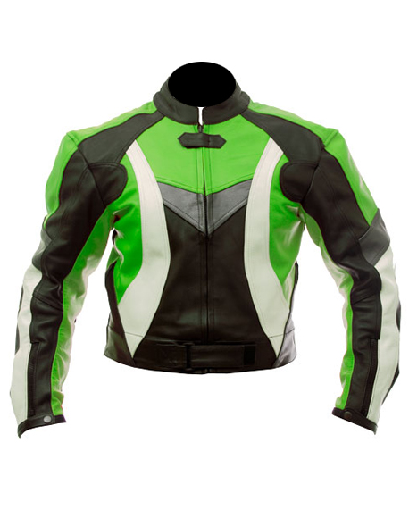 biker leather jacket in green black white color