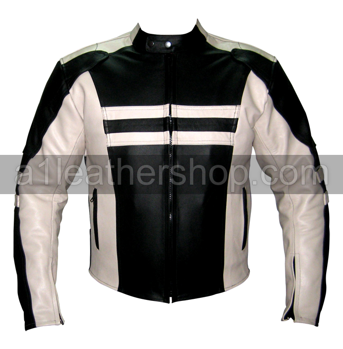 biker racing leather jacket in white black color