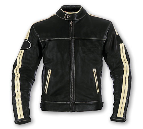 Black Color Motorcycle Leather Jacket with white stripe