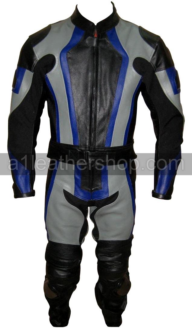 stylish silver and black motorcycle racing leather suit