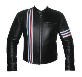 stylish black soft aniline leather jacket with 3 color strip