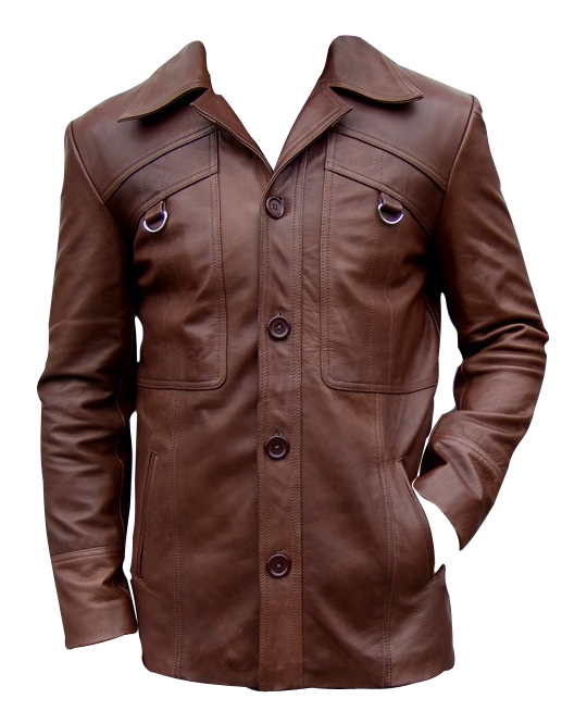 mens four button brown leather coat