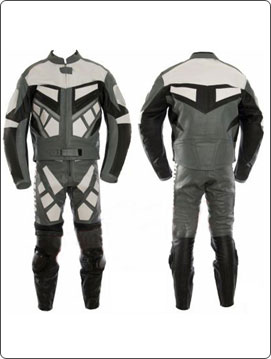 motorcycle fashion leather suit in black white grey color