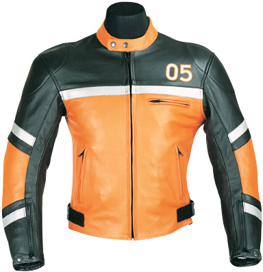 Motorcycle leather jacket 05 black and orange color