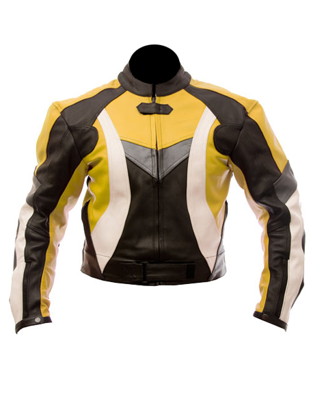 motorcycle leather jacket in yellow black white color