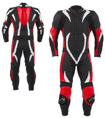 one piece biker racing leather suit in red white black color