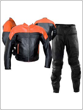 orange and black color motorcycle leather suit
