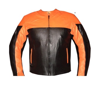 orange and black motorcycle leather jacket