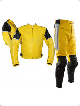 Yellow and black 1 piece biker racing leather suit