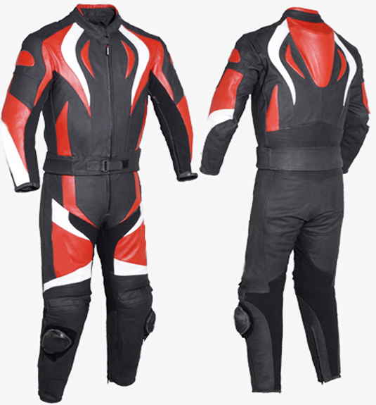 red and black 1 piece biker racing leather suit